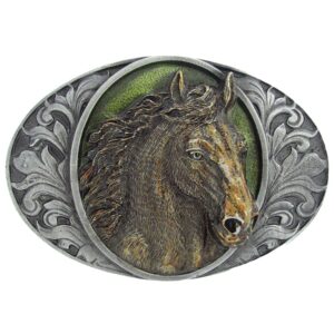 Αγκράφα Ζώνης “HORSEHEAD & WESTERN SCROLLS” με Σμάλτο